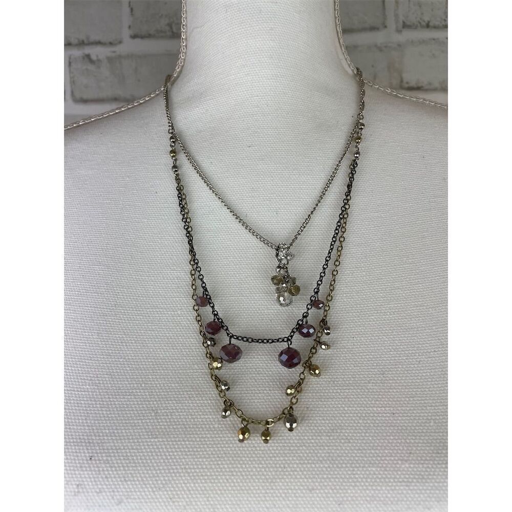Ann Taylor LOFT Multicolor Layered Multi-Strand Necklace 28" Adjustable Tassel